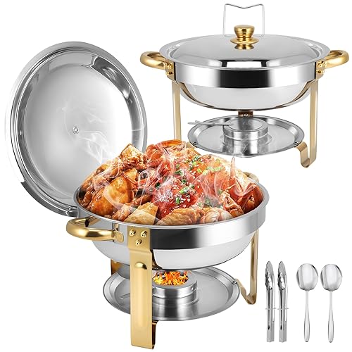 Chafing Dishes for Buffet 2 Pack, 5QT Round Chafing Dish
