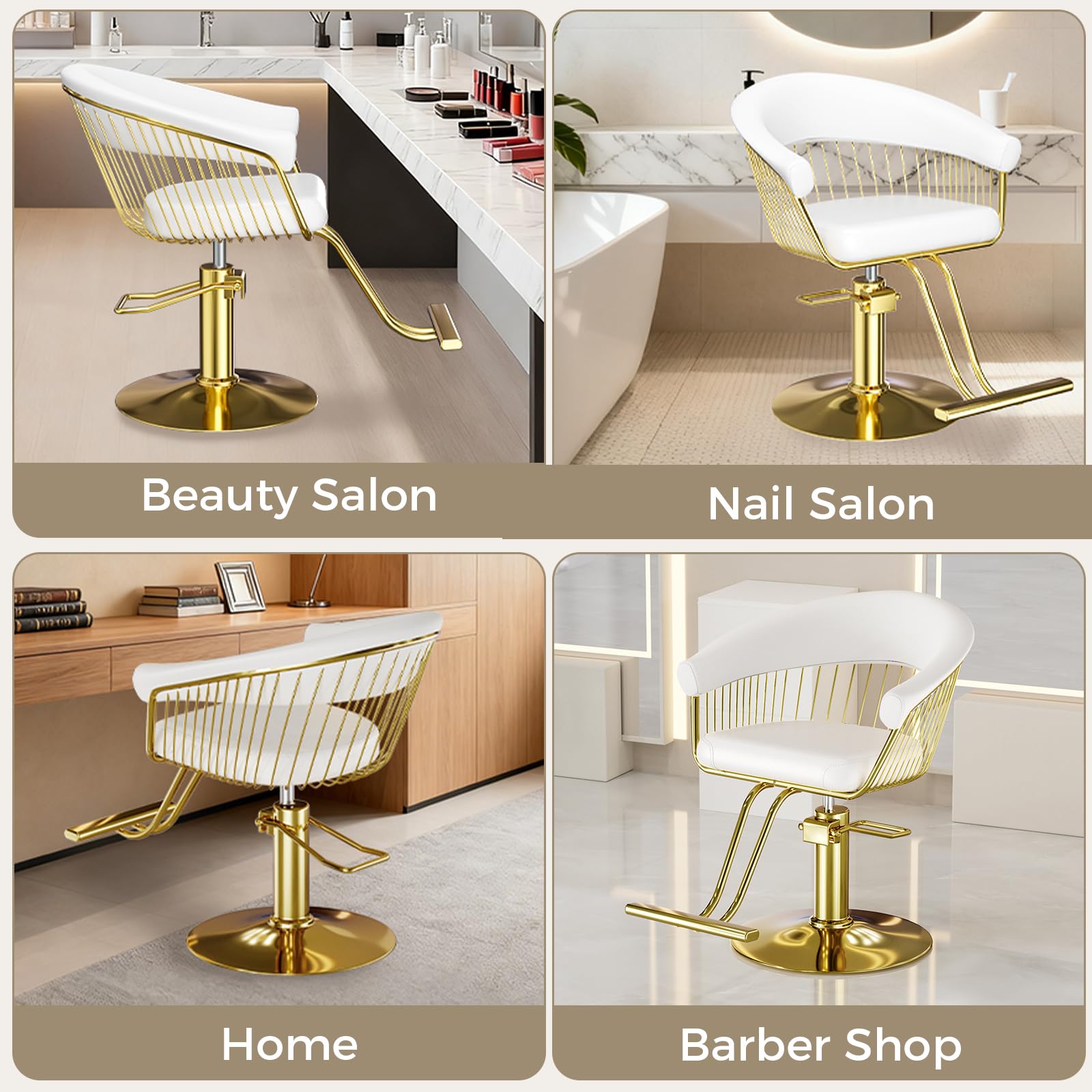 Sillón de Peluquería, Silla de Peluquero con Altura Regulable Barber 360° para Salón de Peluquería a Domicilio, Salón de Belleza, Blanco