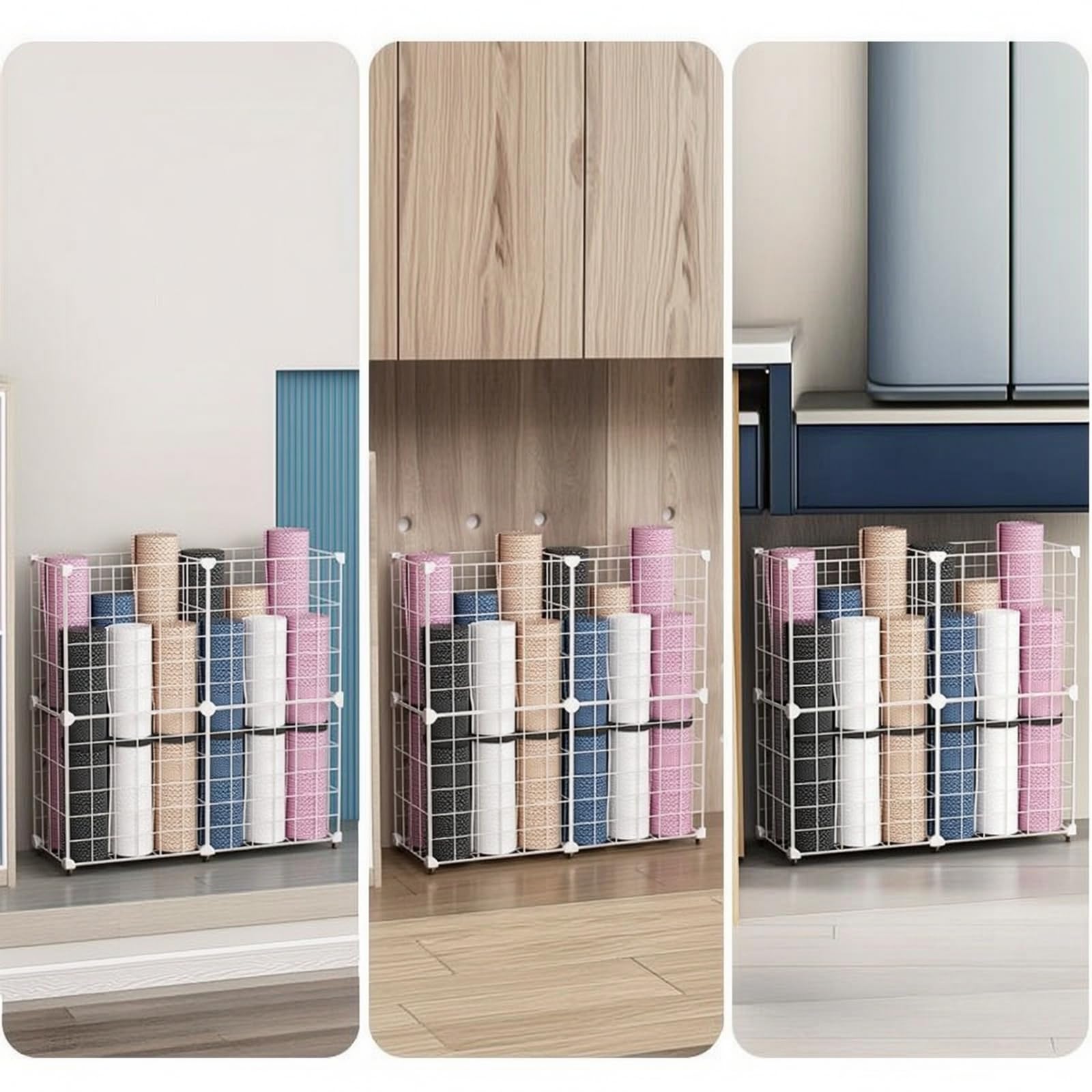 Carrello multifunzione con cestelli metallici, soluzione di facile montaggio per casa, palestra, yoga e camera da letto, 3 colonne, 2 strati, nero, 93 x 32 x 62 cm