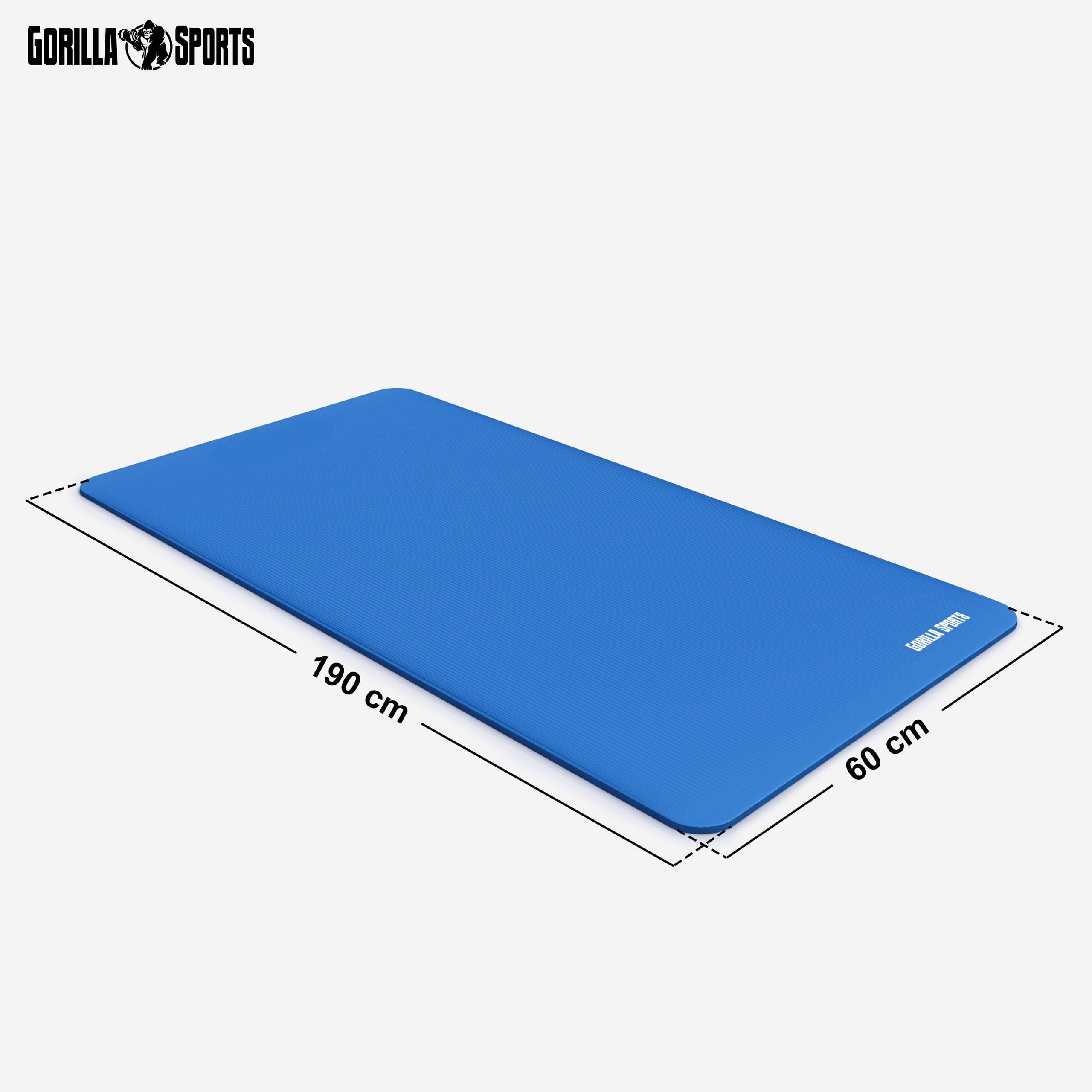 GORILLA SPORTS® Yogamatte - 190x60x1,5 cm oder 190x100x1,5 cm, mit Tragegurt, Phthalatfrei, Rutschfest, Farbwahl - Gymnastikmatte, Fitnessmatte, Sportmatte, Trainingsmatte, Übungsmatte