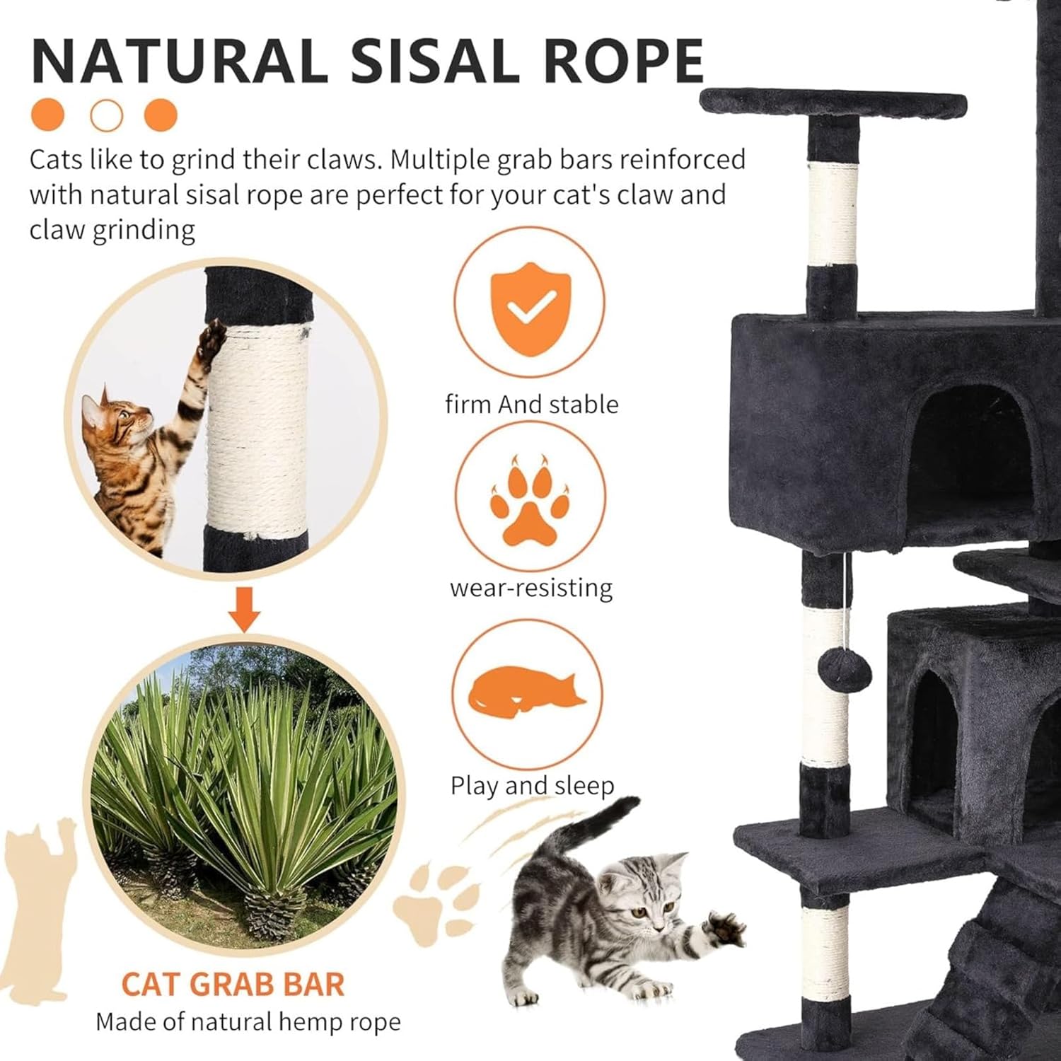 review 54in Cat Tree Tower for Indoor Cats,Multi-Level Furniture Activity Center with Scratching Posts Stand House Condo Funny Toys Kittens Pet Play,Dark Gray