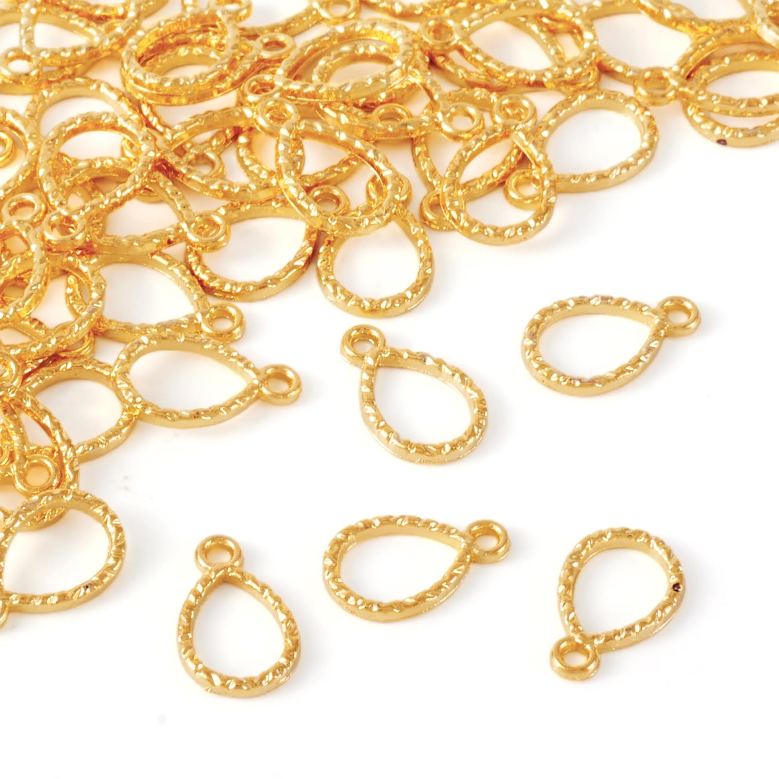 Pandahall 50pcs Zinc Alloy Open Back Bezel Charms Teardrop Pressed Flower Blank Frame Hollow Pendants Golden Plated for DIY UV Resin Jewelry Making