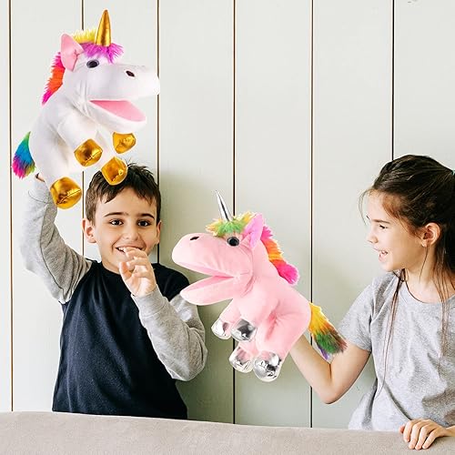 Miniatura 4 de Marionetas de mano de animales de 12 pulgadas de unicornio de peluche de dinosaurio, juguetes de marionetas de mano, juguetes de juego de rol para