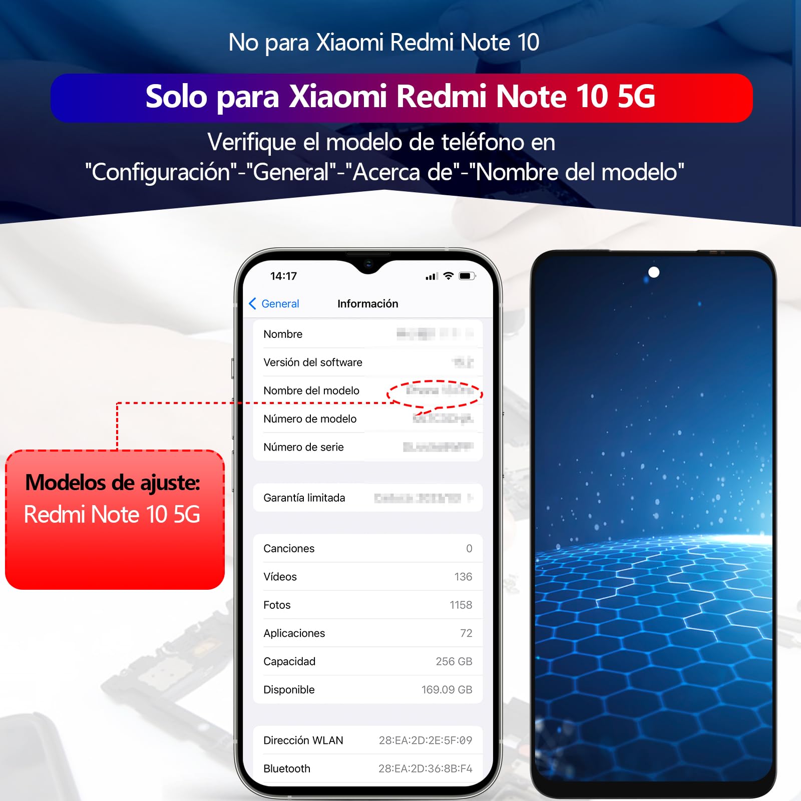 RongZy para Xiaomi Redmi Note 10 5G Reemplazo de Pantalla Táctil LCD + Compatible con Redmi Note 10 5G el Kit de Herramientas de la Pantalla de Montaje del Teléfono(6.5'')