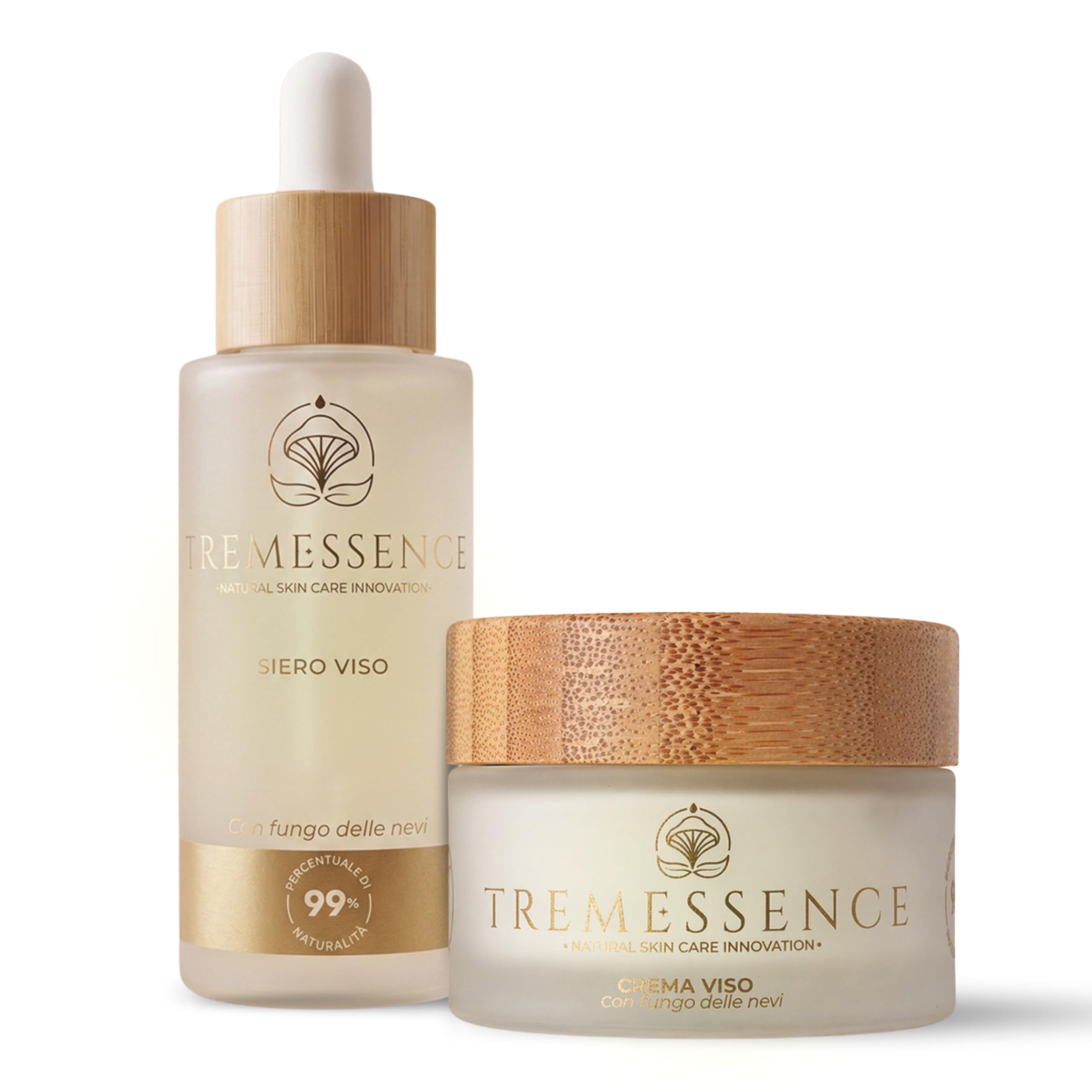 Kit Skincare Viso Naturale Vegan – Siero Viso 50 ml + Crema Viso 50 ml con Fungo delle Nevi, Niacinamide, Peptidi, Bakuchiol, Centella Asiatica, Vitamina C, Aloe, Q10 – Made in Italy