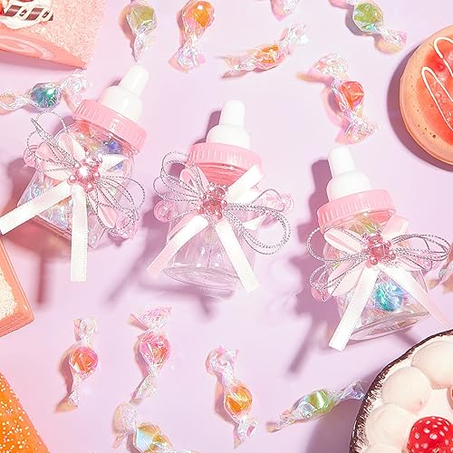 Miniatura 17 de Nuenen 48 botellas de leche para baby shower con cinta, botellas de plástico de oso para dulces, regalos de baby shower, revelación de género, Rosado