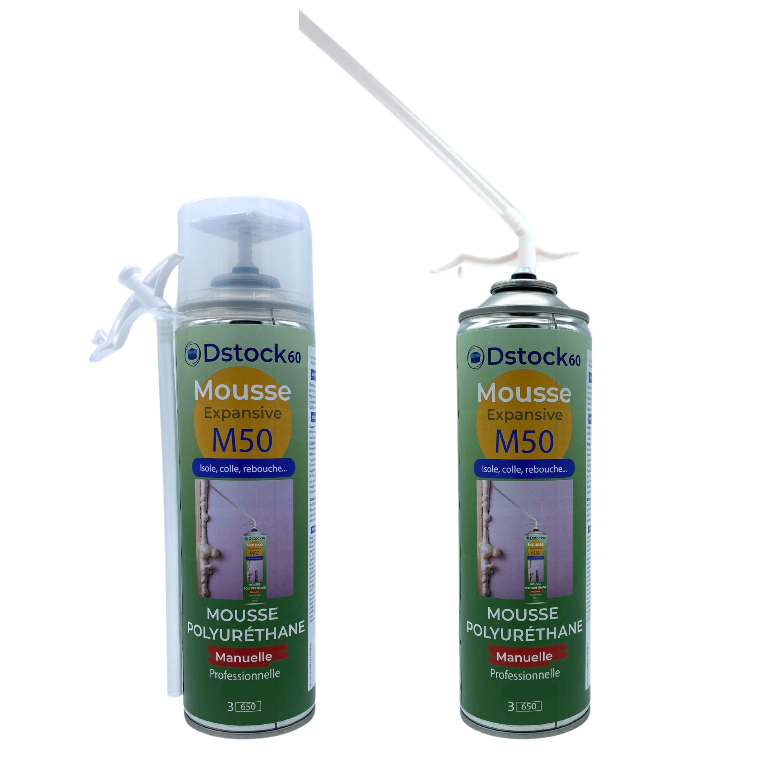 DSTOCK60 - Lot de 4 - Mousses expansives manuelles 300ml - mousse polyuréthane professionnelle - Isole, colle, rebouche - extérieur et intérieur