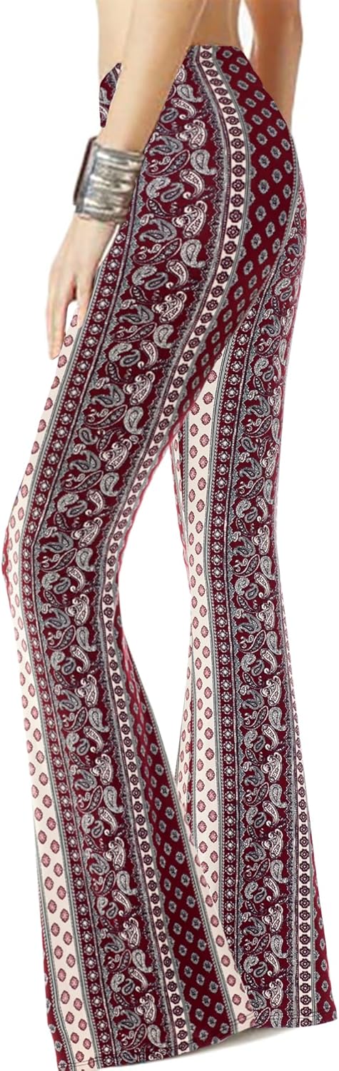 WSPLYSPJY Women's Print Stretch Bell Bottom Flare Palazzo Pants Trousers