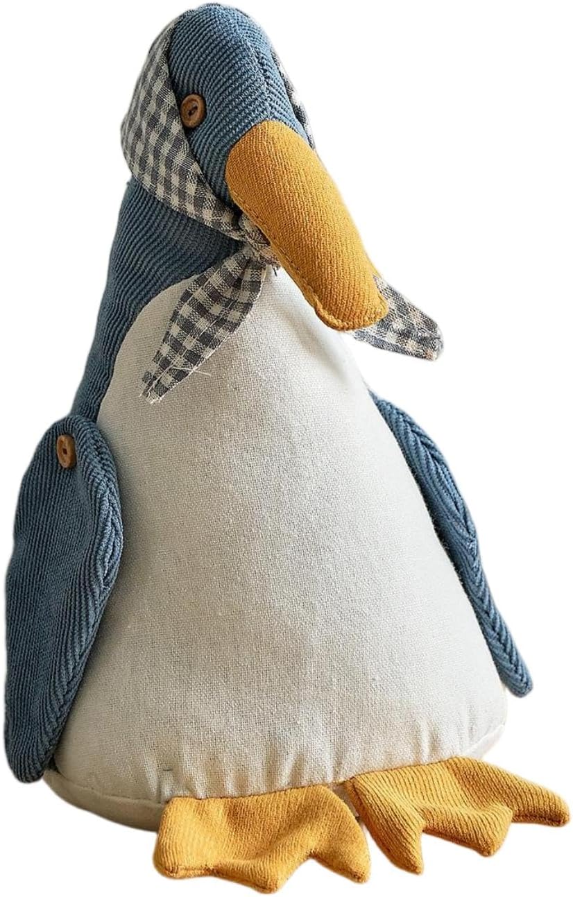 Animal Shaped Cute Door Stopper, Linen Fabric Decorative Duck Stuffed Animal Doorstop, Adorable Ducks Birthday Gift (Blue Duck)