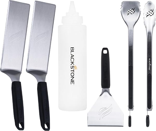 Blackstone Deluxe Spatula Griddle Kit (6-Piece) with Stainless Steel Tongs, Grill Hamburger Flipping Spatulas, BBQ Scrap