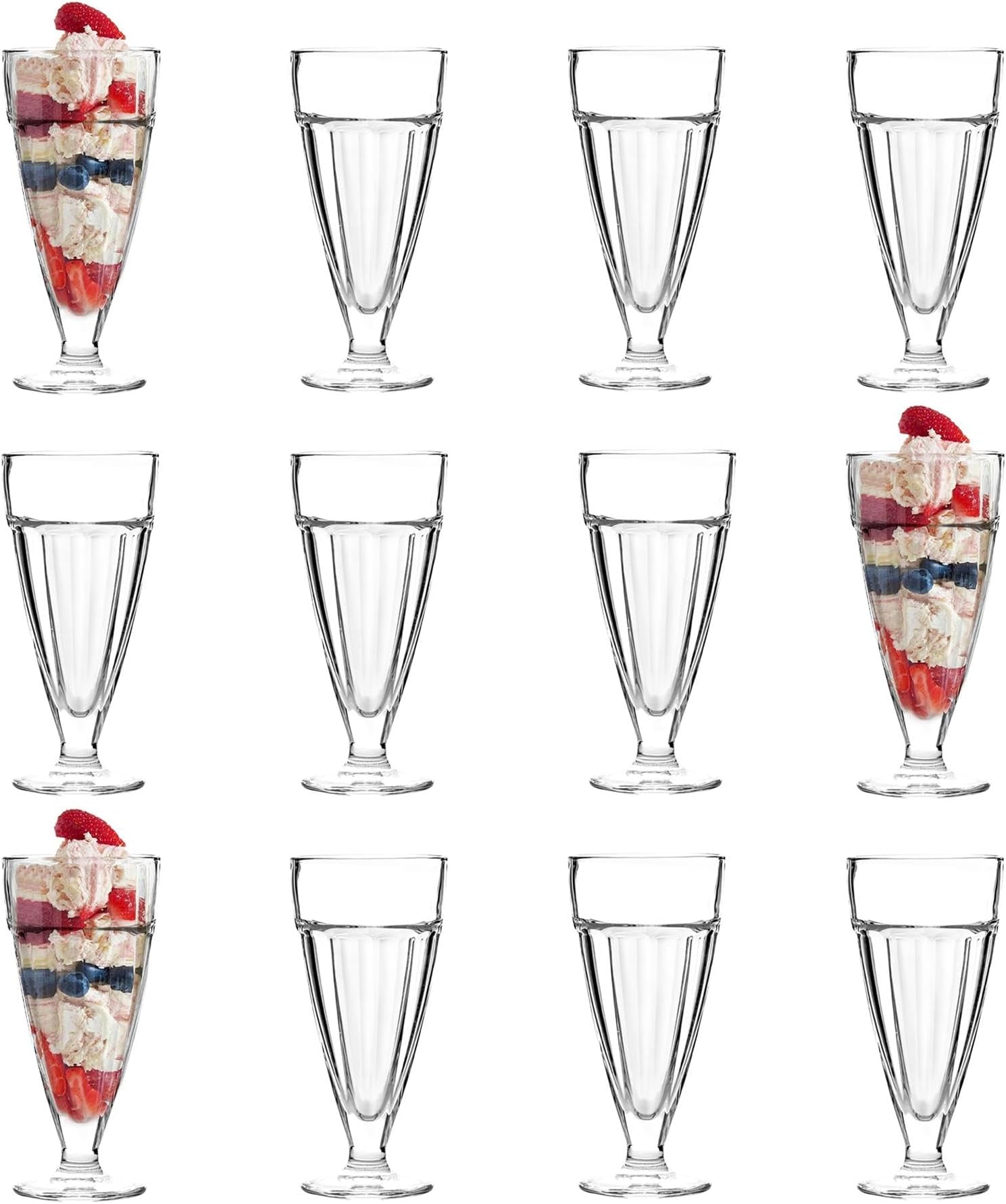 Argon Tableware Ice Cream Sundae Glasses Set of 12 Tall 350ml Milkshake Glasses Clear Dessert Cups with Footed Base Ice Cream Bowl for Milkshakes, Yoghurts