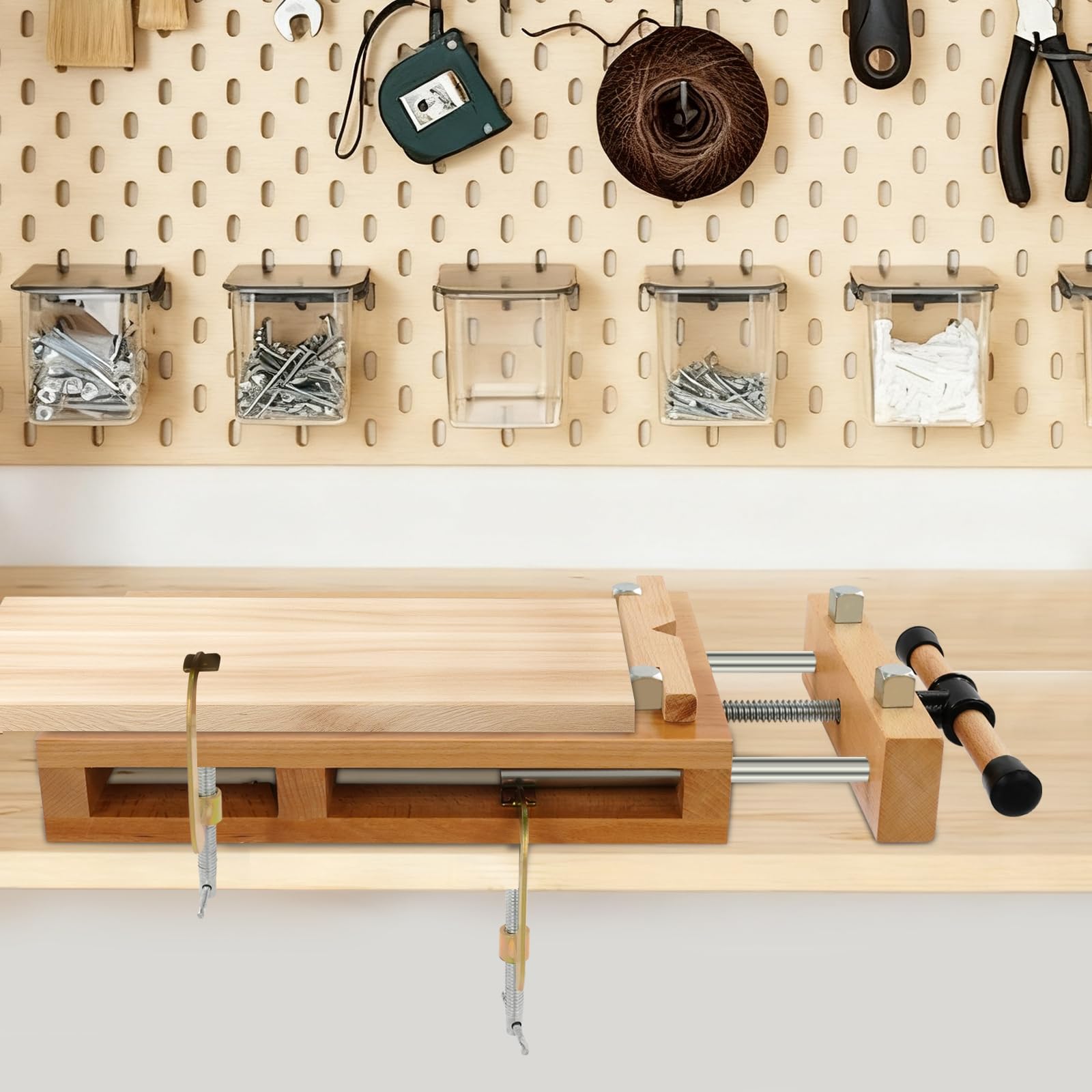 Tragbare Hobelbank 53x28x7cm Holz Mini Werkbank, Mobil Holz Verstellbarer Schraubstock Workbench, Werkbank aus Buchenholz zum Schnitzen, Schneiden für Klemmen Hobeln