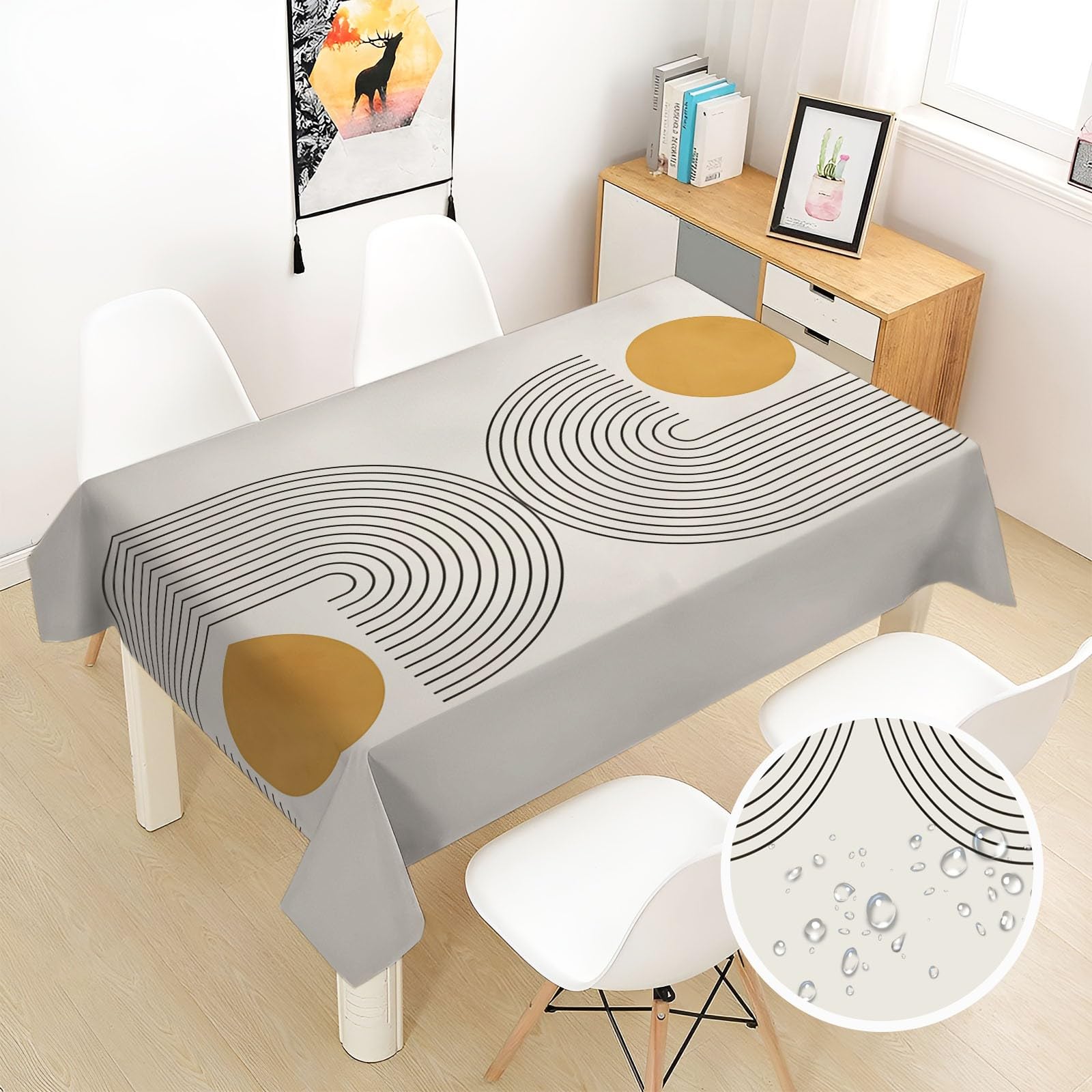 Nappe De Table 2Pcs Rectangulaire Lignes géométriques 140x220 cm Nappes Antitache Nappe Epais Facile à Nettoyer Essuyable RéSistante Et Lavable pour La Cuisine, Anniversaire Et Salon - Couleur Claire