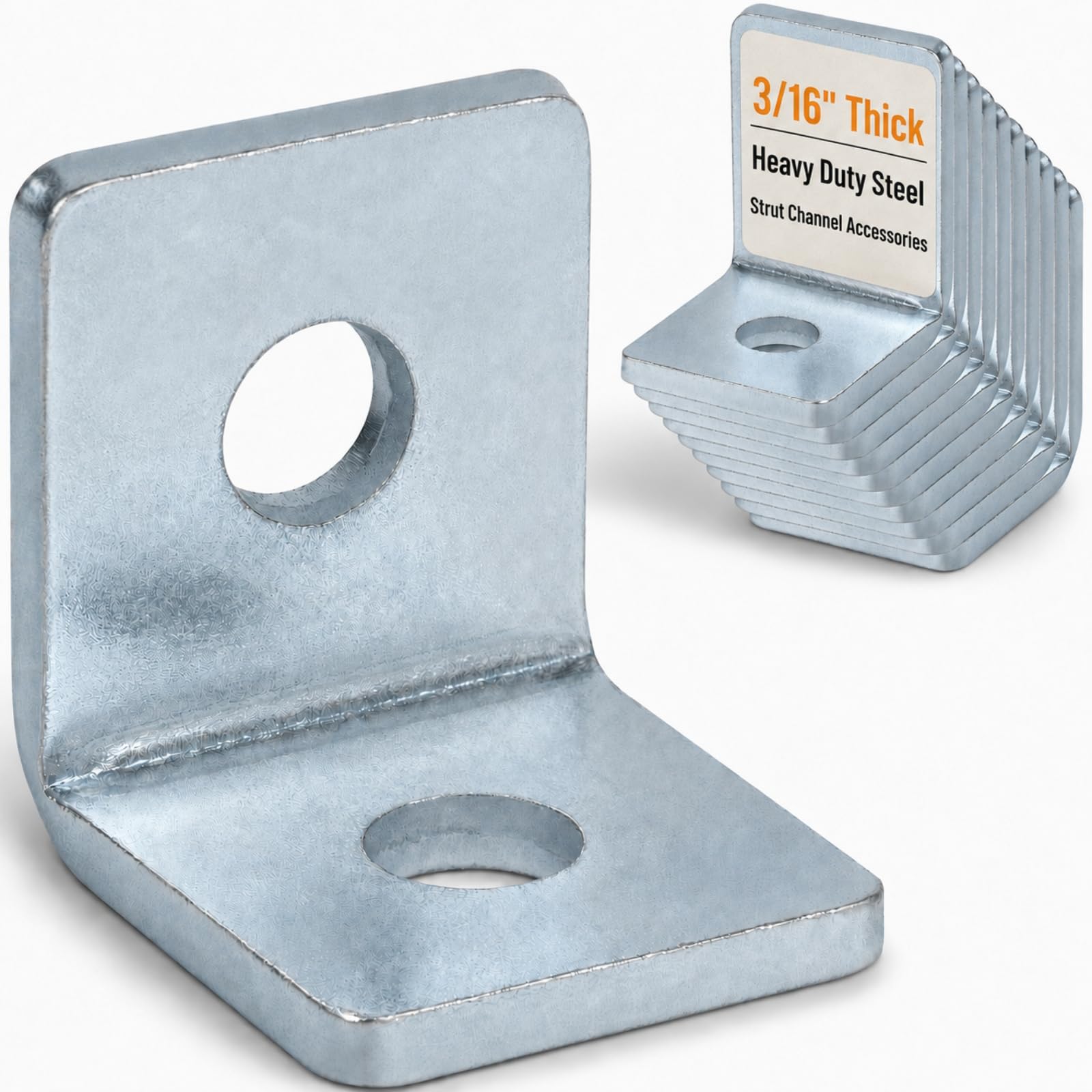 Photo 1 of 10 Pack 2-Hole L Bracket, Strut Channel Accessories & Fittings, 90° Angle for 1-5/8” Strut Channel, 3/16” Thick, Fits 1/2” Bolts, Heavy Duty Galvanized Steel Strut Hardware for Solar, HVAC & Framing