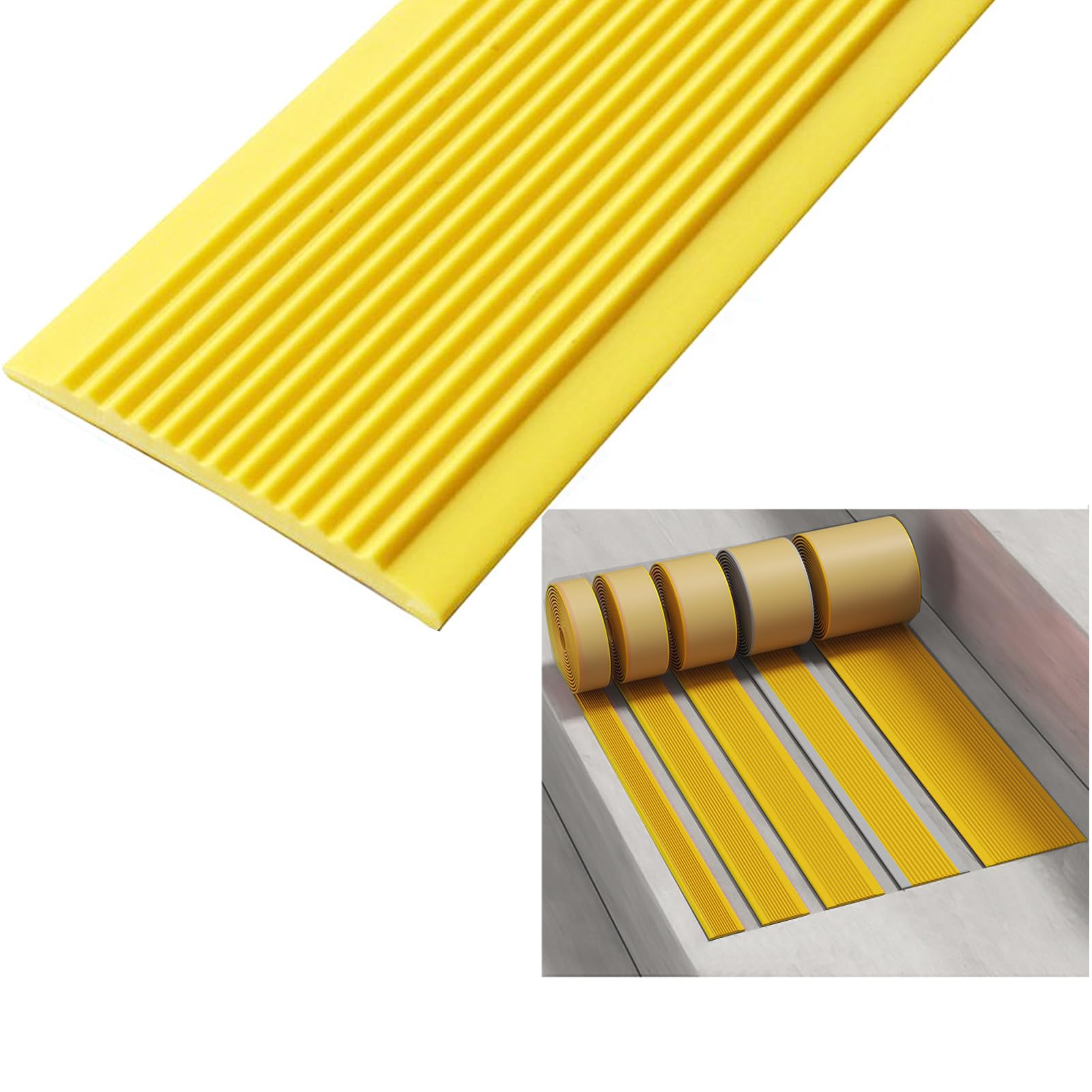 Strisce autoadesive in gomma PVC antiscivolo per gradini interni ed esterni, 5 m, giallo, bordo di sicurezza largo 4 cm, impugnatura antiscivolo per scale