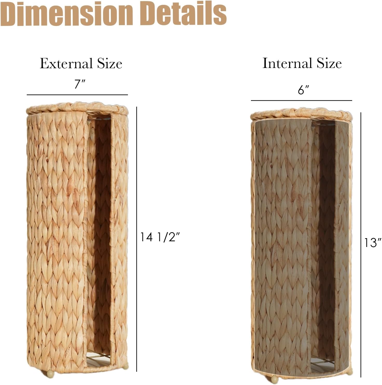 PINXIURY Water Hyacinth Paper Roll Holder, Wicker Toilet Paper Holder Stand for Bathroom, 3 Rolls of Toilet Paper Storage, Toilet Roll Holder Stand for Bathroom and Under Sink - Image 2