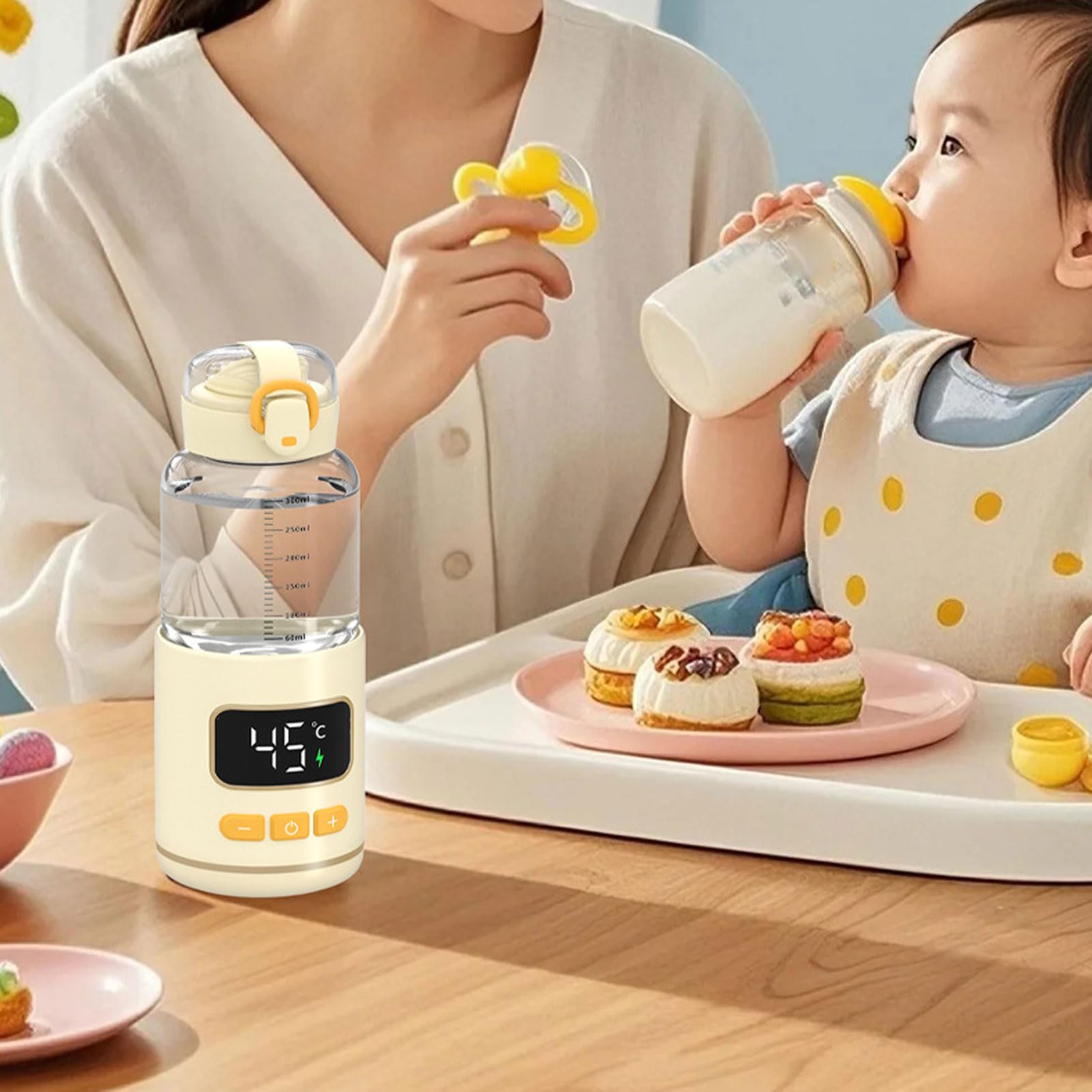 Fafeicy Calentador de Leche Portátil, Calentador de Botellas de Viaje, Calentador de Biberones con Batería de 15000 MAh, Calefacción Rápida para la Fórmula de Leche Materna Agua y Jugo