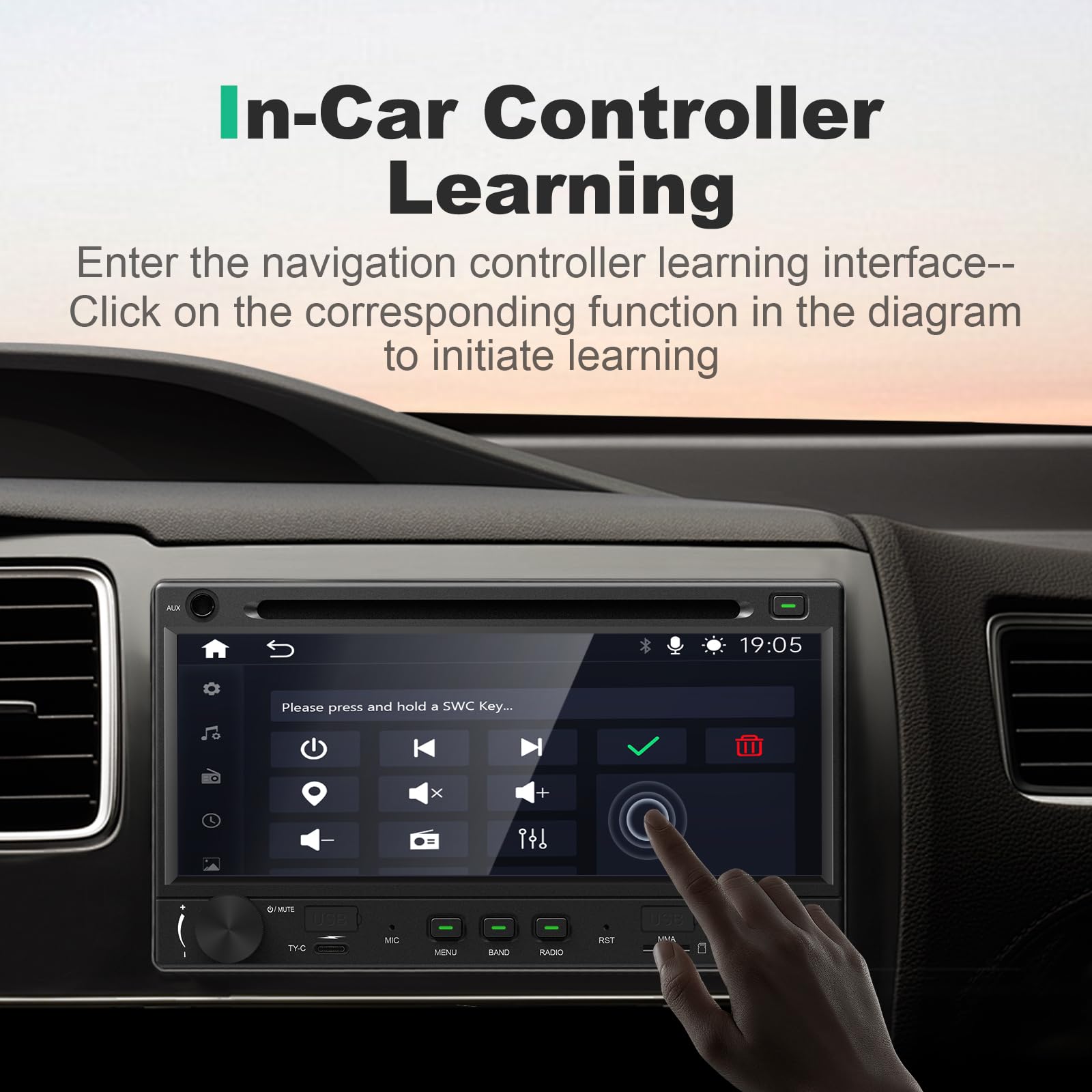 Y-METDRIVING Mando a distancia inalámbrico para volante con indicador de señal, solo soporta estéreo portátil Y-metdriving y otros estéreo de coche Android, control de función de interfaz Bluetooth