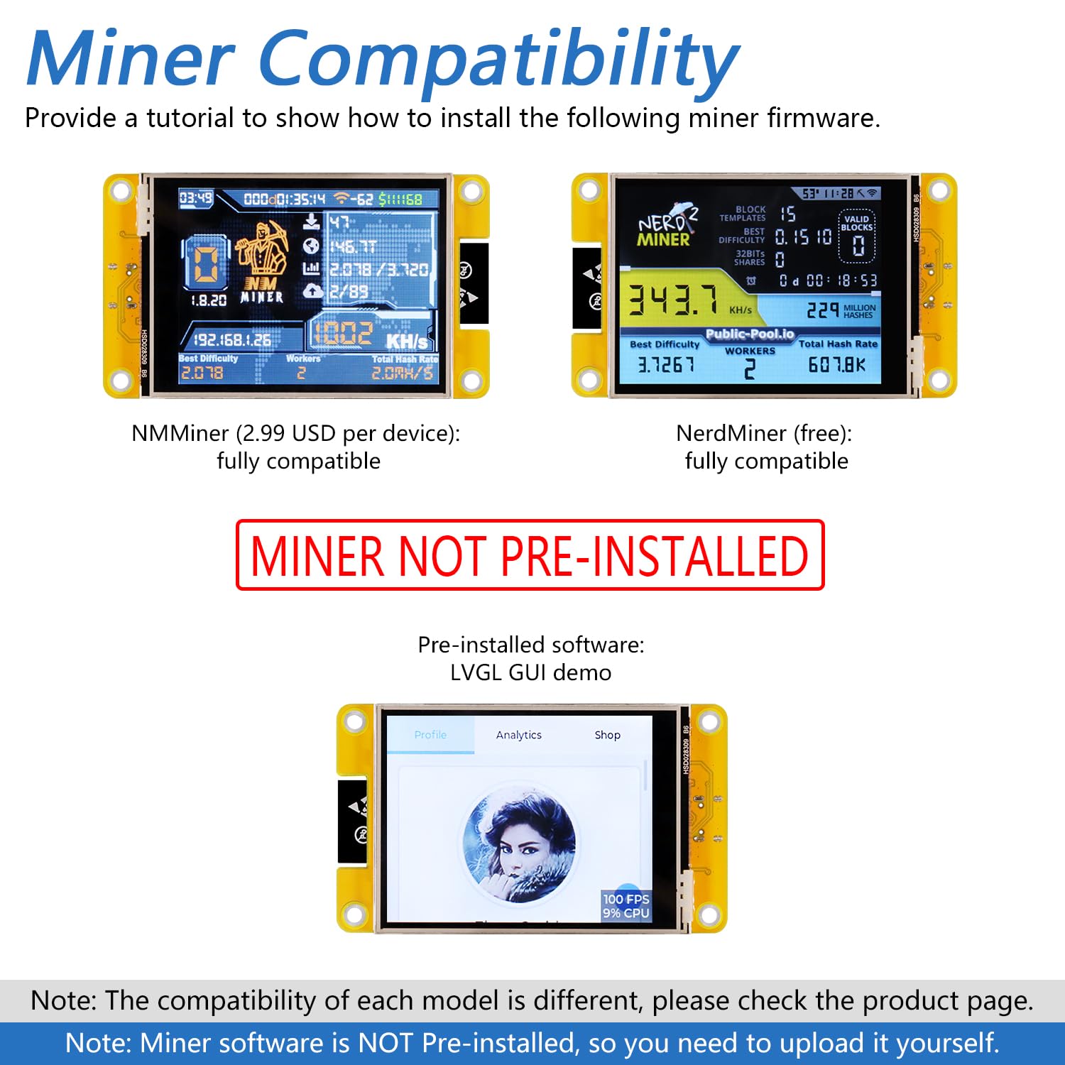 Amazon.com: Freenove Bitcoin Miner NMMiner NerdMiner, ESP32 CYD 2.8 Inch  Touch Display, 240x320 Pixel TN TFT LCD Screen ILI9341 Driver, Dual-core 32- bit 240 MHz Microcontroller WiFi+BT, C Code LVGL Tutorial : Electronics