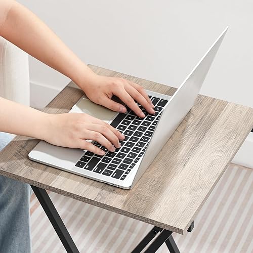 Miniatura 7 de HOOBRO Mesa plegable para TV, bandeja de TV de madera, mesa auxiliar portátil para sofá, mesa auxiliar industrial para aperitivos para espacios