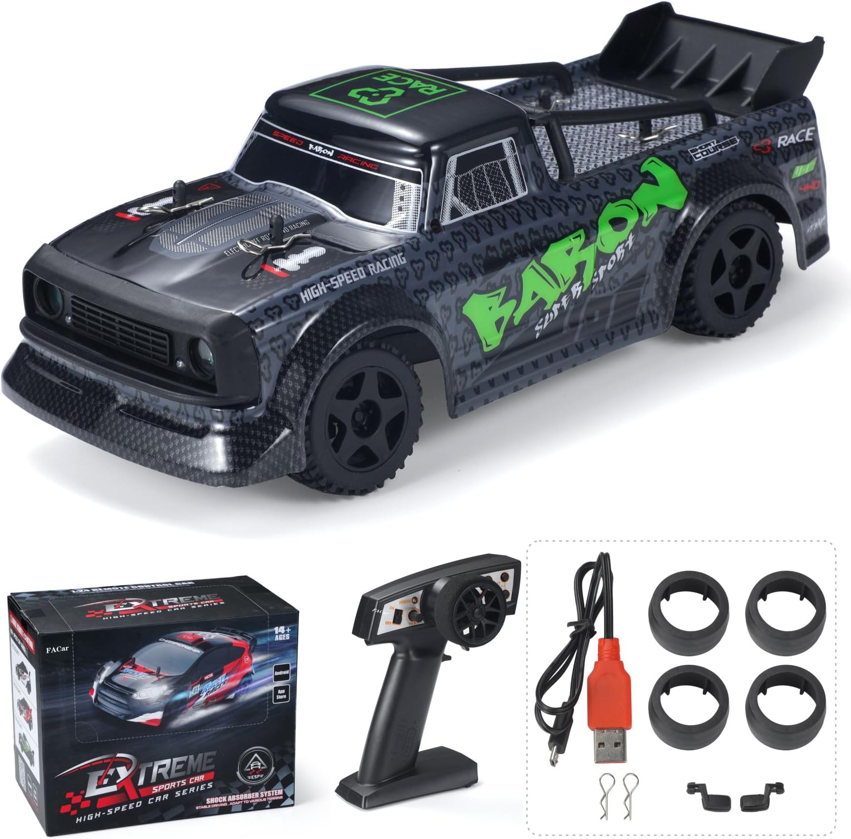2411 Remote Control Car 1/24 Scale RC Drift Car, Electronic Fast RC Drift Car20KM/H, Fully Integrated Chassis Structure and Extra Tires Birthday Gifts for Kids & Boy, SG-2411