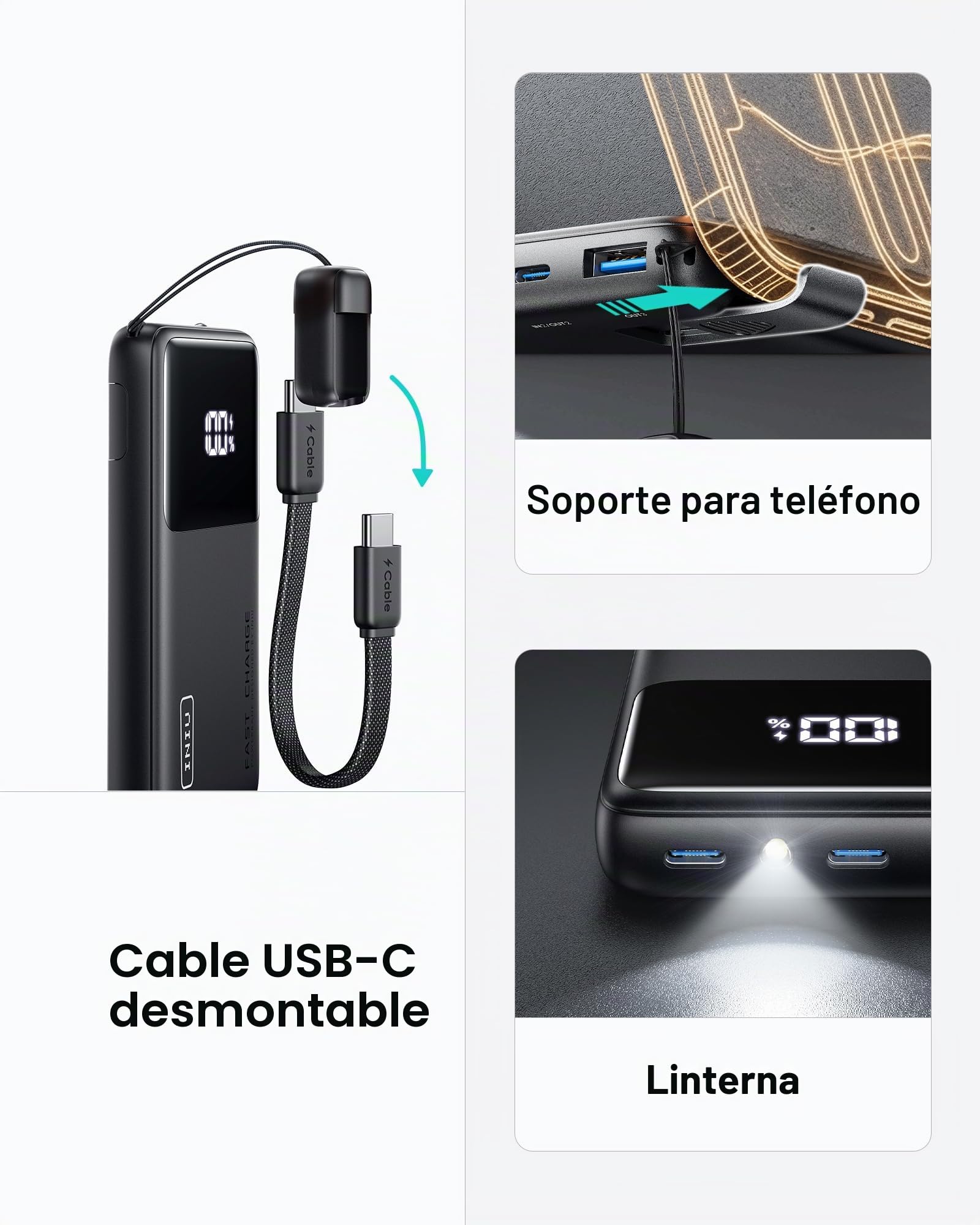 INIU Power Bank, Slim 22,5W 10000mAh Bateria Externa Carga Rapida, USB C Input & Output Cargadores Moviles con Linterna para iPhone Samsung, Viagem Essentials Apto para Hombres y Mujeres, BLU