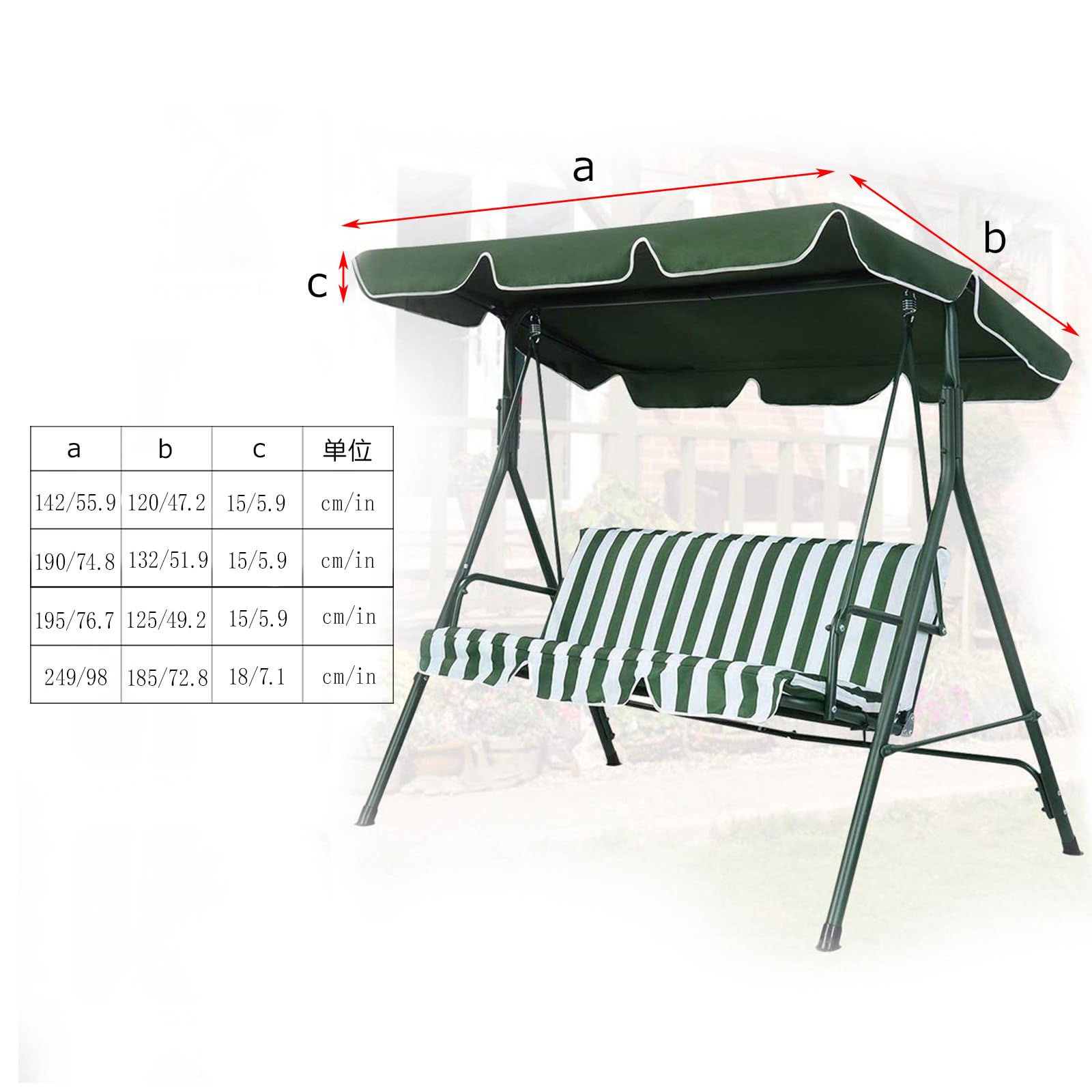 Cubierta De Toldo para Columpio, Toldo para Columpio Impermeable Resistente A Los Rayos UV, para Columpios De Exterior De JardíN De Patio De CéSped,Dark Green,55.9 * 47.2 * 5.9in