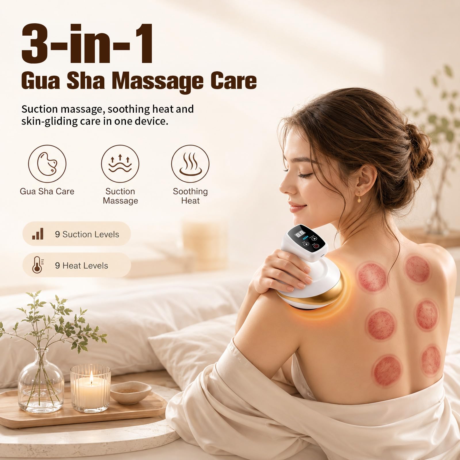 Schröpfgerät Elektrisch - 4 in 1 Elektrisches Schröpfmassagegerät, Vakuummassagegerät Gegen Cellulite 9 Temperatur- und Saugstufen, Digitales Display, USB-Ladung, für zu Hause oder auf Reisen