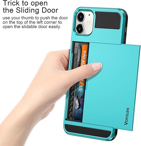 Miniatura 2 de Vofolen Funda compatible con iPhone 12 Mini 5G, con ranura para tarjeta de crédito, ranura para puerta corrediza, bolsillo trasero oculto,