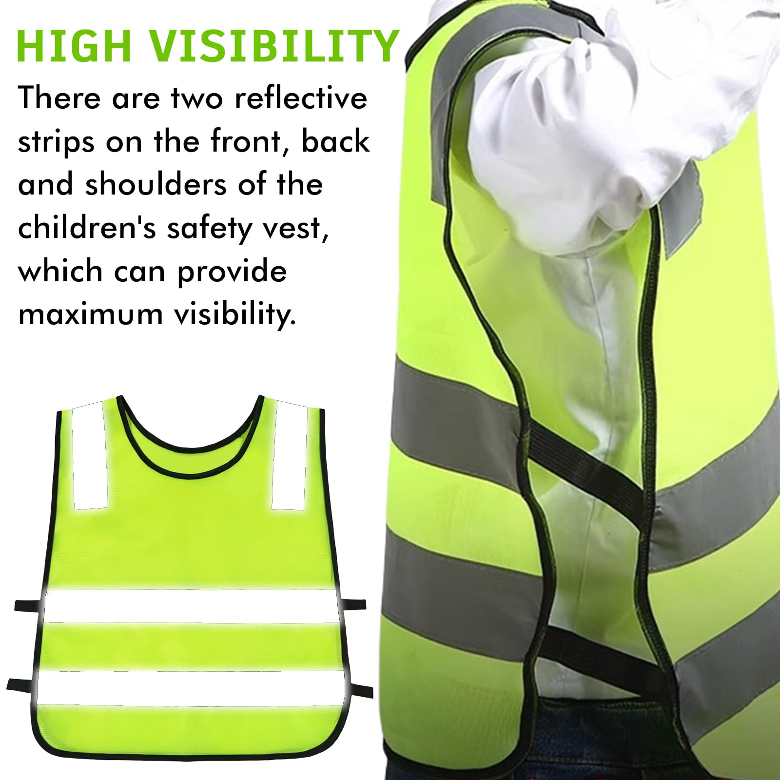 Gilet De Sécurité pour Enfants, 10 Pièces Gilets de Sécurité pour Enfants, Gilet de Sécurité Enfants Réfléchissant pour Vélos pour Enfants (3-12 Ans), pour Course en Extérieur, Cyclisme, Sport