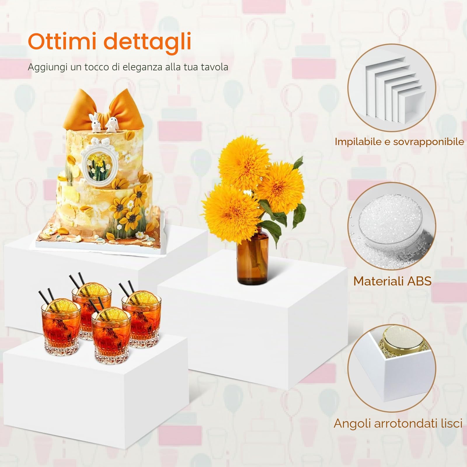Espositore da Buffet per Aperitivo,Alzate per Buffet Bianco,set di 6 Supporti in Plastica per Torte,Dessert,Oggetti da Collezione,Gioielli,Supporto Cubico Annidabile di Varie Dimensioni