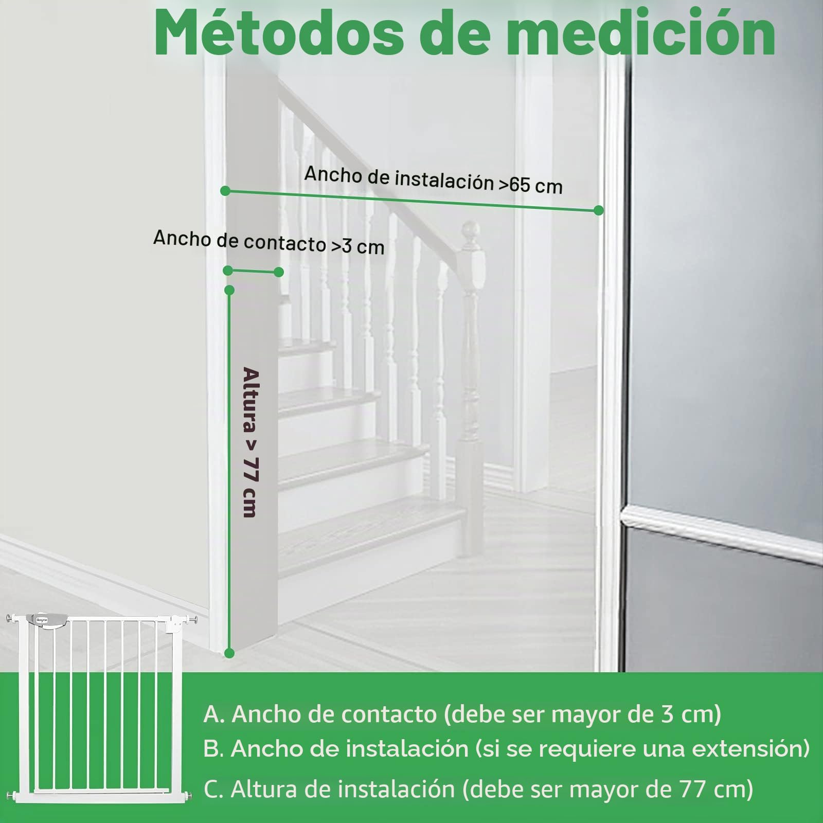UISEBRT Rejilla de protección para Puertas sin taladrar, Rejilla de protección para escaleras para niños 85 – 95 cm, con Cierre automático para bebé, Rejilla de protección de Metal, Blanco