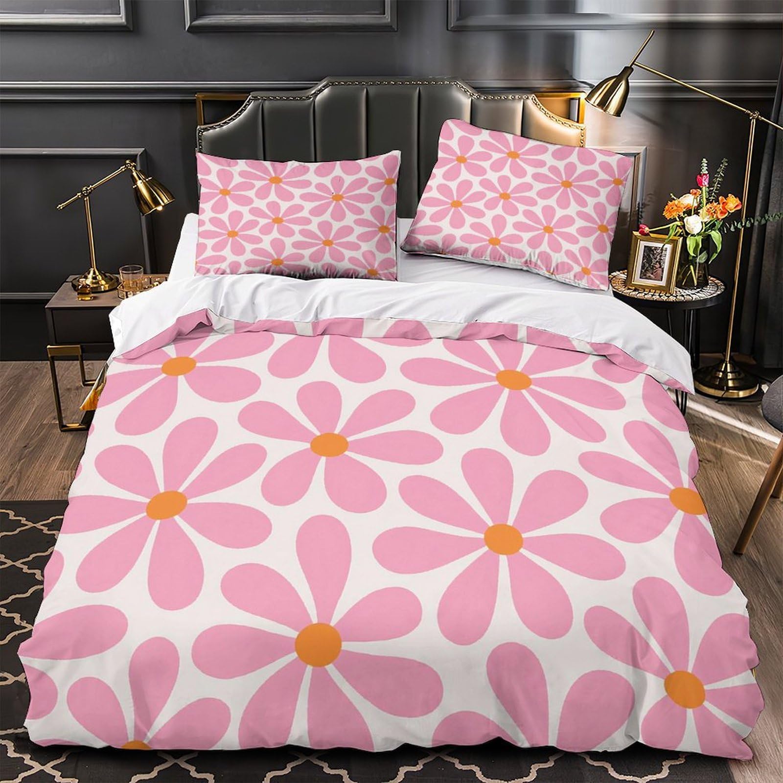 Housse de couette microfibre florale 200x200 parure de lit zentangle pour lit double confortable