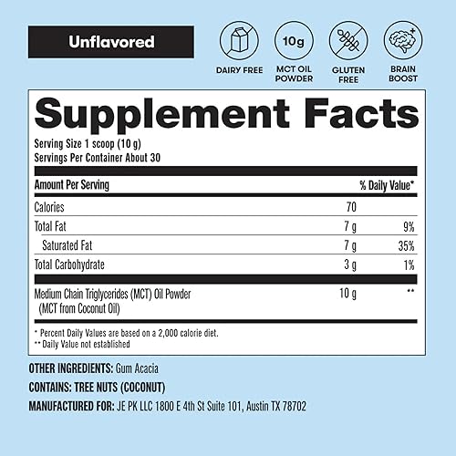 Miniatura 36 de Perfect Keto polvo de aceite de MCT – Triglicéridos de Cadena Media de Cocos Para Ketosis y Suplemento Energético de Cetona en la Dieta Ketogénica –