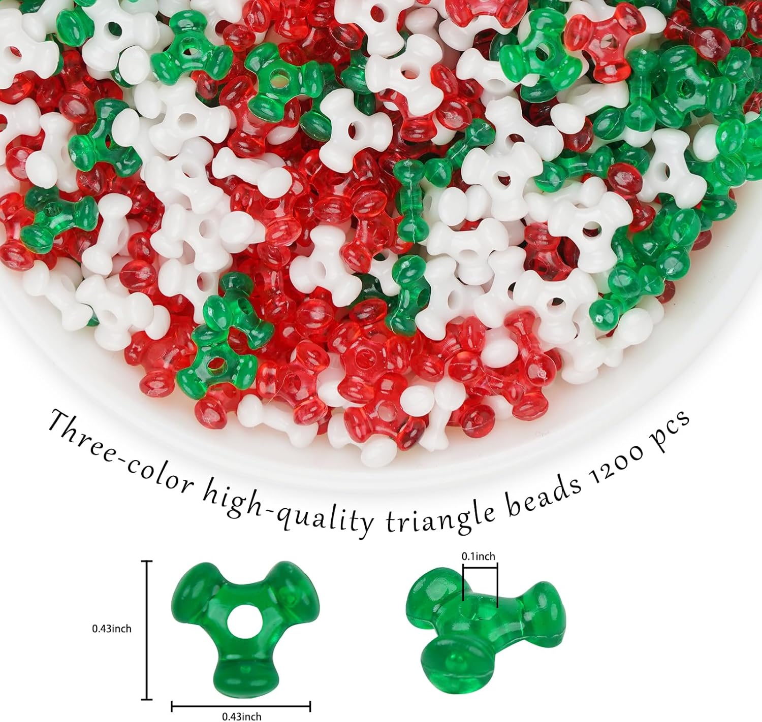 Christmas Tri Beads (1200pcs), Tri Shaped Beads Red Green White Triangle Beaded kit for Craft Wreath Xmas Holiday Tree Snowman Decorations, Candy Cane Beaded Ornament Kit, Christmas Party Decoration - Image 2
