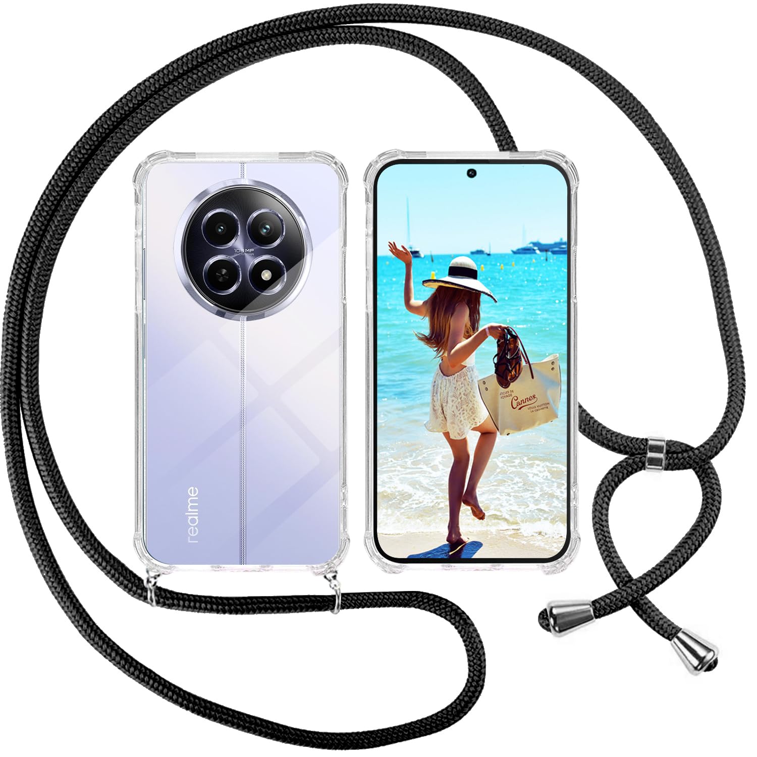 Custodia Per Realme 12 5G / 12x 5G Con Girocollo Regolabile | Cover TPU Trasparente Antiurto | Tracolla A Collana Per Cellulare