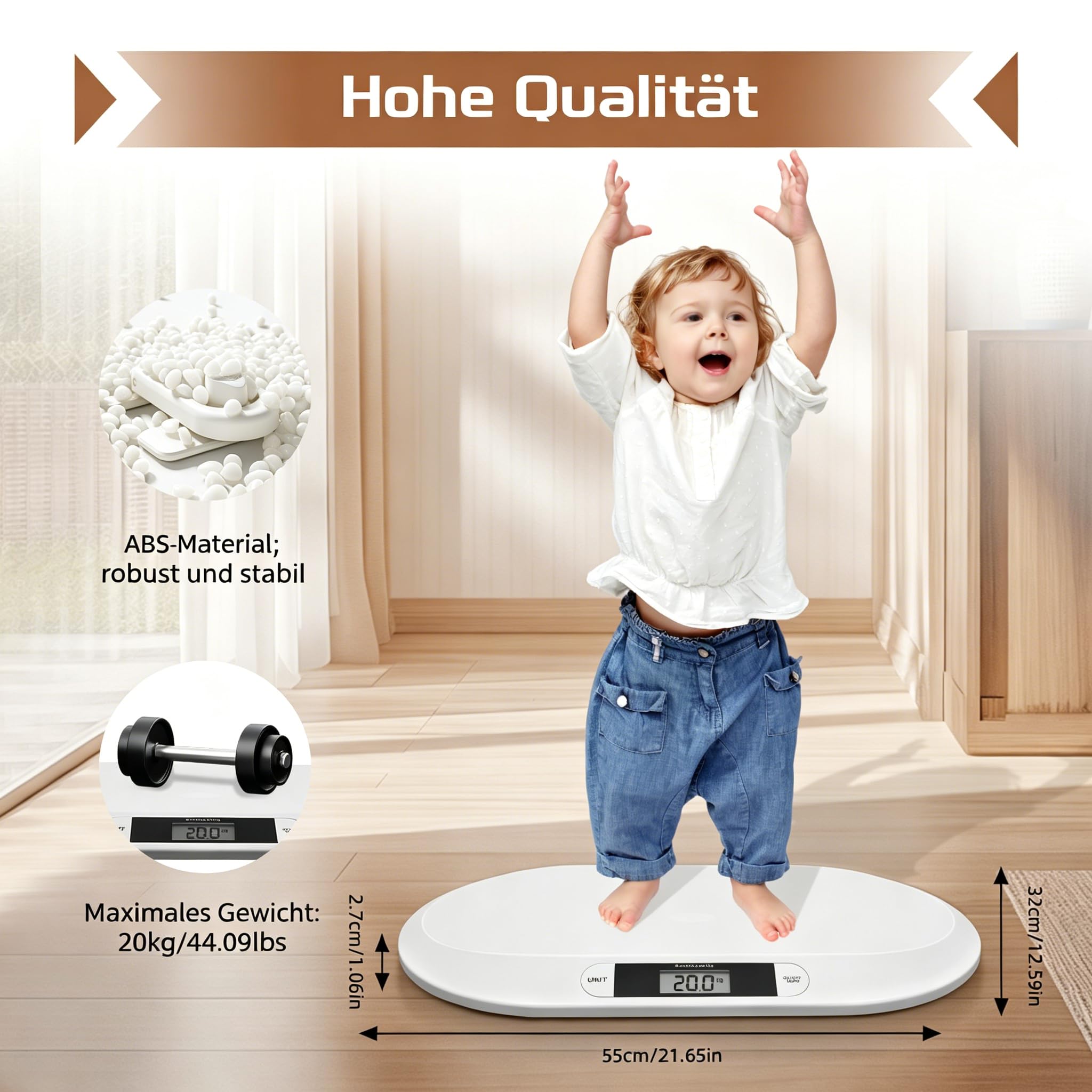 Babywaage, Digital Kinderwaage Batterien Tierwaage Kleintierwaage Baby bis 20kg Waage, mit 3 Wiegemodi (kg/oz/lb)