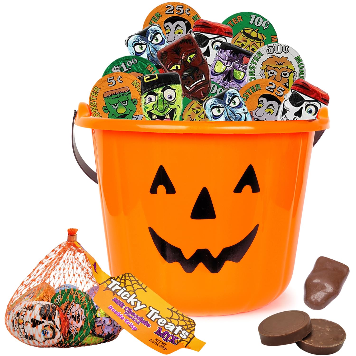 Fruidles Trick or Treat Mesh Bag of Halloween Snacks, Individually Wrapped Candy for Parties, Festivals, and Haunted Houses (18-Pack, Total of 180 Coins)