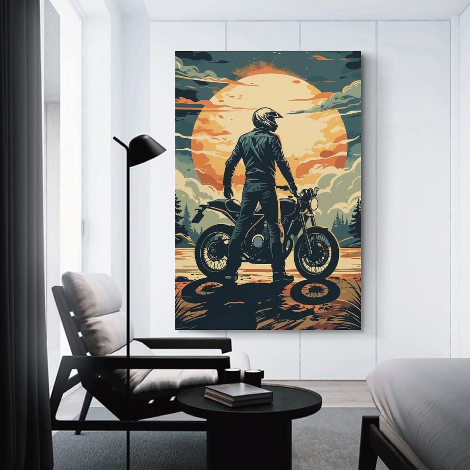 Junmoney Motorcycle Rider at Sunset Decorative Canvas Print, 12x18inch(30x45cm), for Hallway, Bedroom Or Modern Interiors, Gift Idea for Housewarming And Birthdays