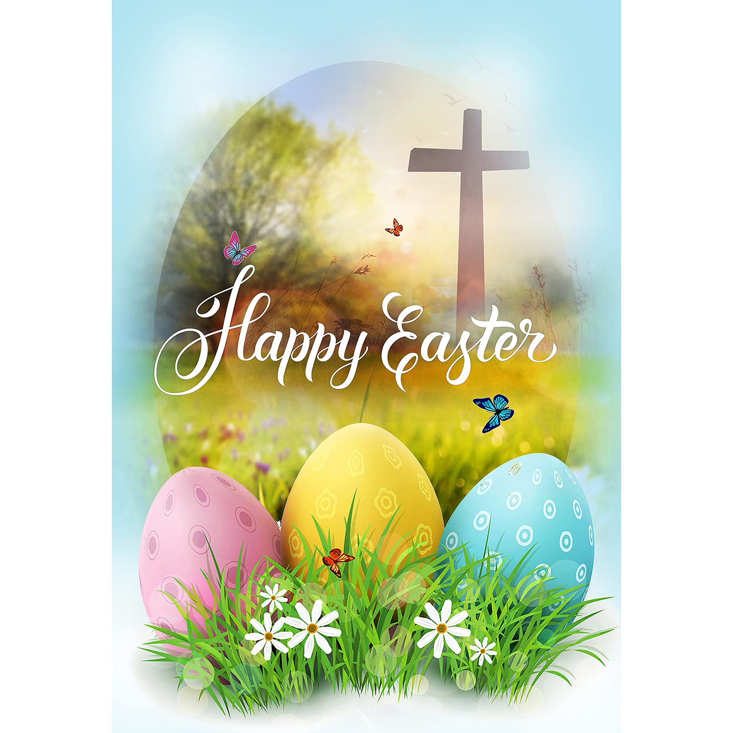 'America Forever Happy Easter' flaga ogrodowa 30 x 45 cm religijny krzyż święta wiosna sezonowe podwórko na zewnątrz dekoracyjne dwustronne jajka wielkanocne flaga ogrodowa