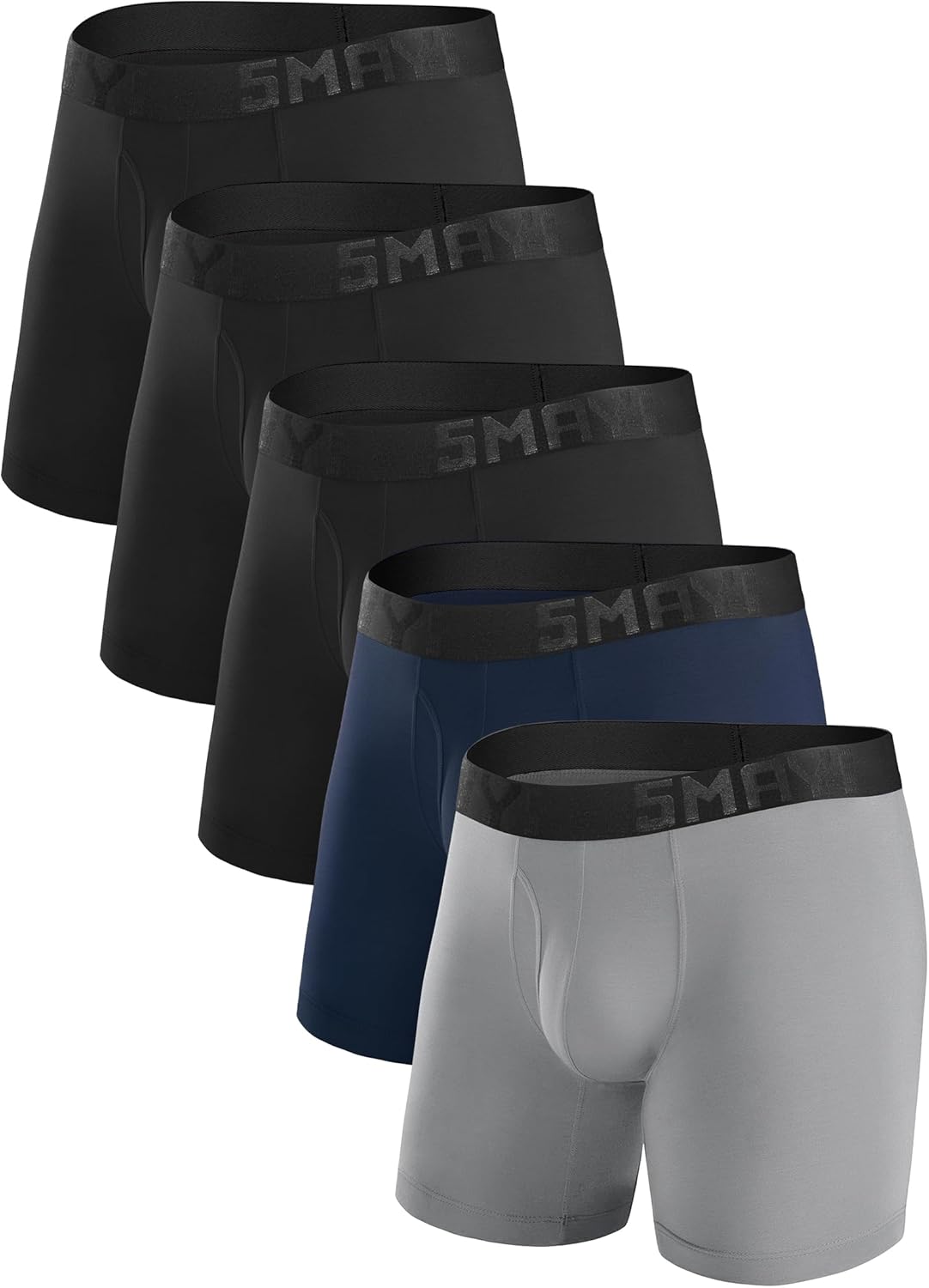 5Mayi Men's Boxer Briefs Fly Front with Pouch Athletic Mens Underwear Performance Boxer Briefs for Men Pack Large B: 1 Blue/1 Grey/3 Black (5 Pack)