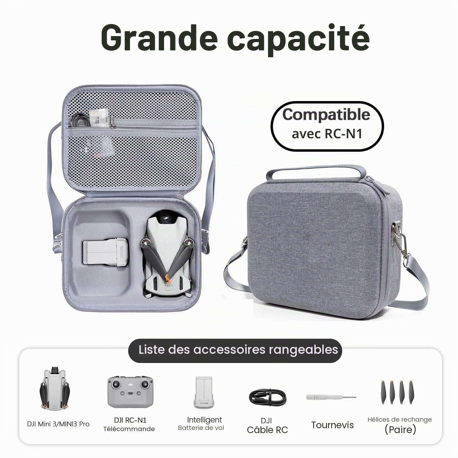 Gdraco Sac de Transport Rigide Portable Sac de Voyage avec Sac à bandoulière pour DJI Mini 3/Mini 3 Pro Accessoires de Protection pour Drone