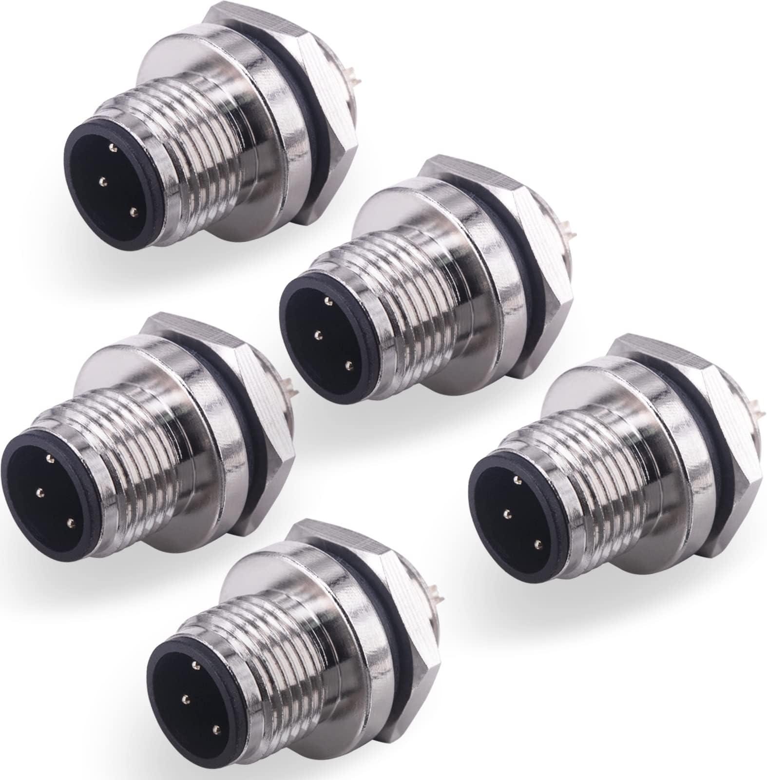 M12 4 Pin Male Aviation Panel Mount Connector,Lonlonty 12mm Waterproof Chassis Panel Back Mount Socket Sensor Connector 5PCS