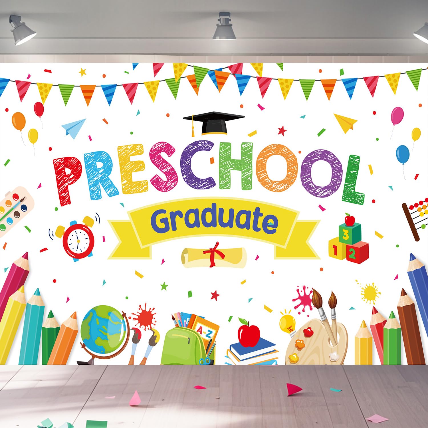 Yoyuspy Preschool Graduation Backdrop Decorations - 70 X 45 Inch Kindergarten Congrats Grad Banner Flag Decoration Kindergarten Grad Graduation Class