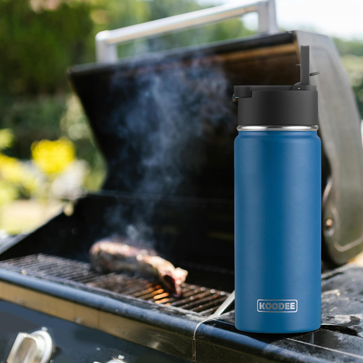 koodee 18oz Insulated Water Bottle 2 Pack Stainless Steel Double Wall Vacuum Water Bottle with Straw,for School (Navy-Grass Green) - Image 5