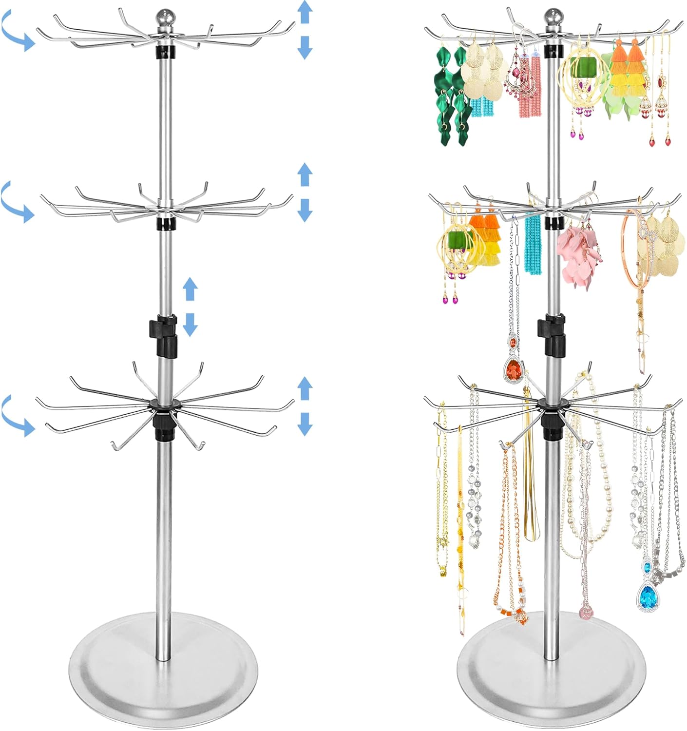 KORETECH Jewelry Display Stand 3 Tier Rotating Display Rack