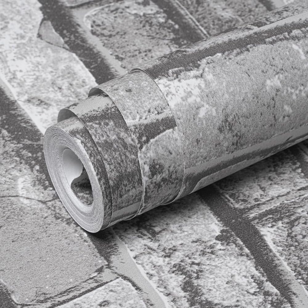 Rustic Grey Brick Wallpaper - 3D Brick & Stone Pattern Effect - Non-Woven Fabric - Industrial Anti-Fouling Texture - Vintage Slate for Living Room, Bedroom, Fireplace