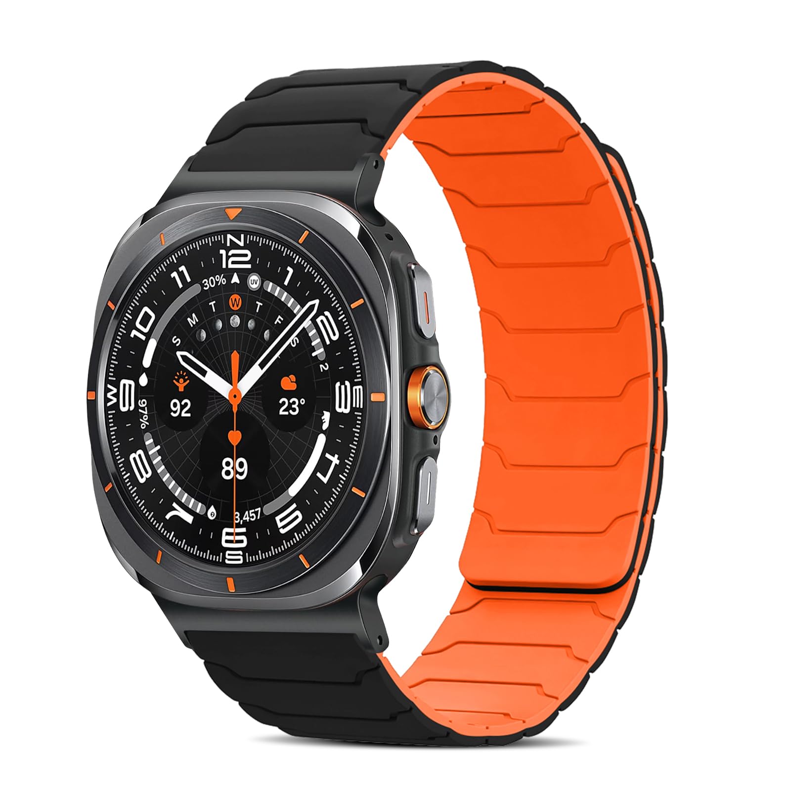 CiimWaa Armband Kompatibel mit Samsung Galaxy Watch Ultra 47mm 2025/Ultra 47mm 2024, Wearable Ersatzarmband Magnetes Weiches Silikon, Sport Uhrenarmband für Galaxy Watch 8 ultra/7 ultra Schwarz/Orange