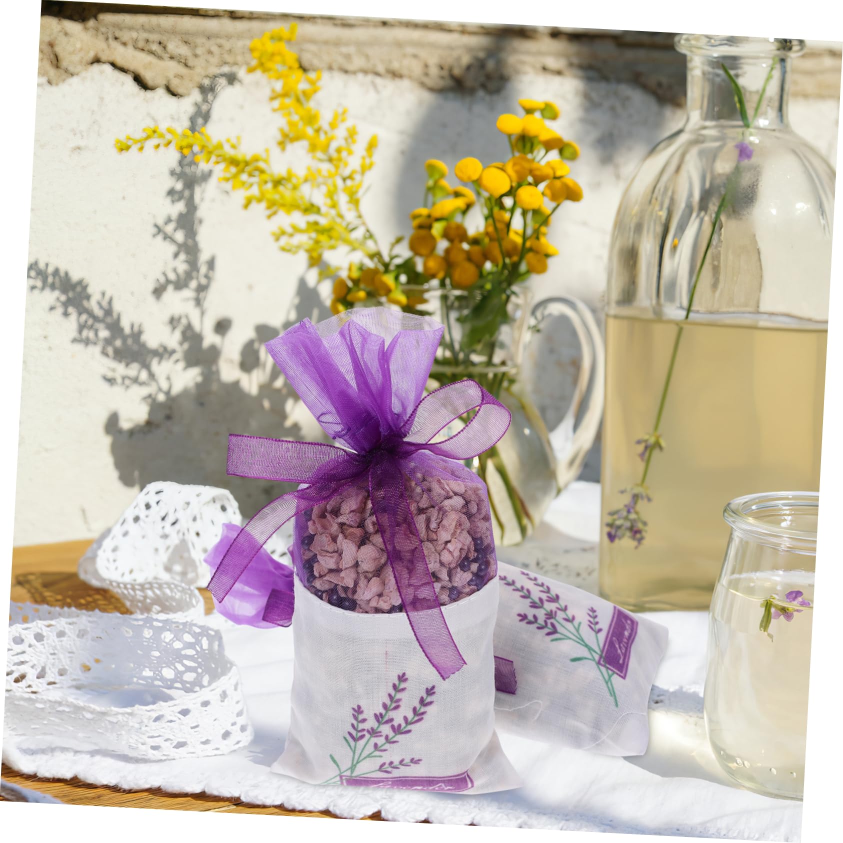 Healeved 3 Sets Lavendelsäckchen mit Kordelzug Blumenmuster für Hochzeitsbevorzugungen Süßigkeiten Teebeutel Beutel Stück * 3