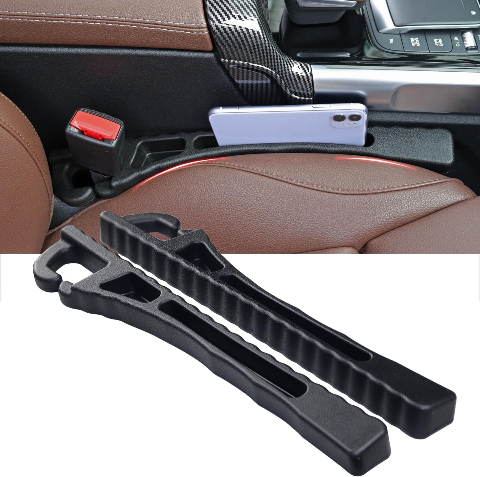 KAYZT Car Seat Gap Filler Organizer Universal Fit Car SUV Truck Console Side Plug Strip Stopping Phone Key from Falling, Pack of 2 Black